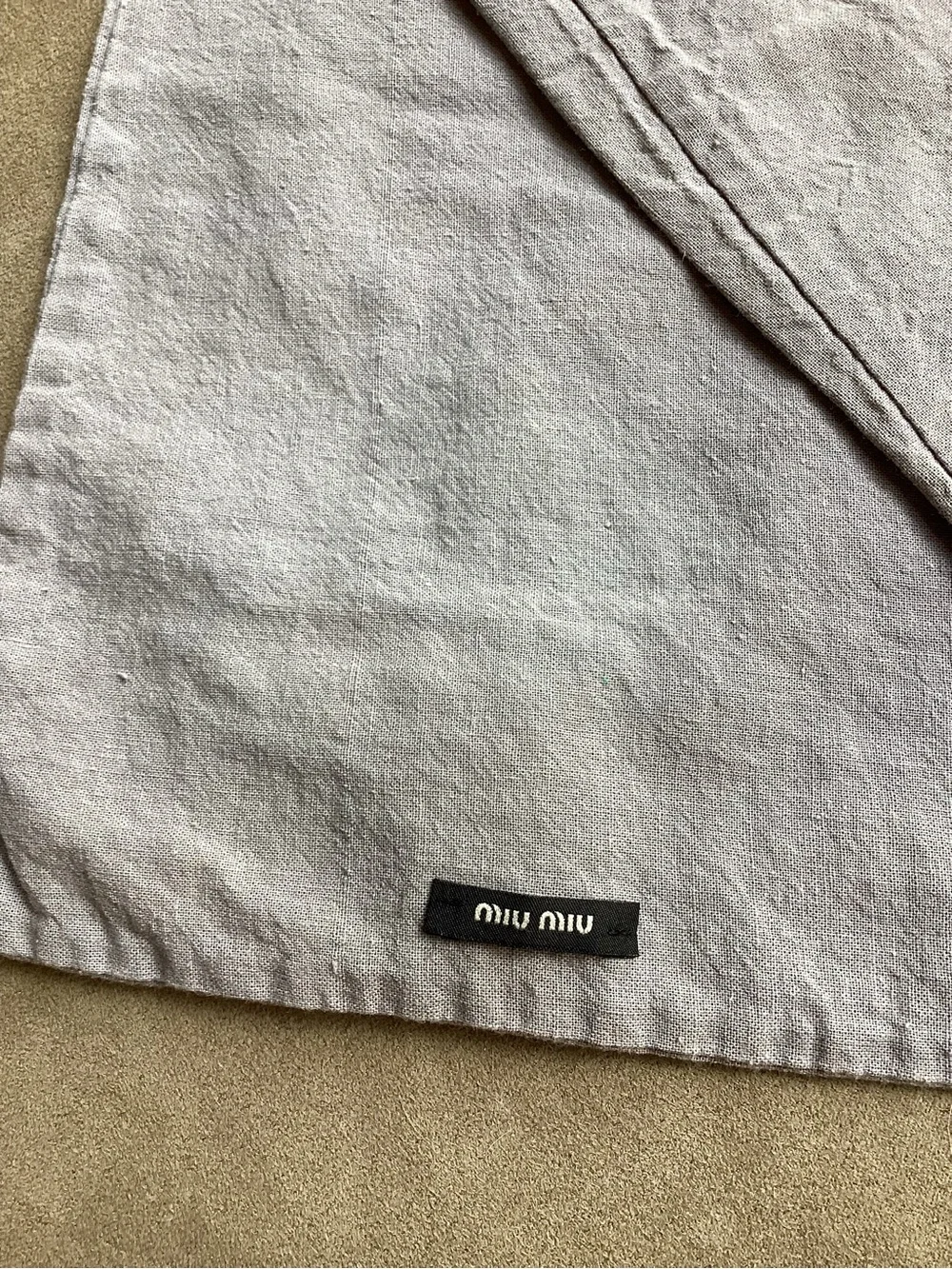 Miu Miu Light Gray Fabric Shoe Bags with Black Logo Tag